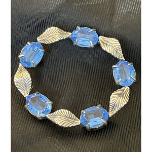 VIntage Sterling WRE WE Richards Wreath Brooch Pin Leaves & Blue Rhinestones